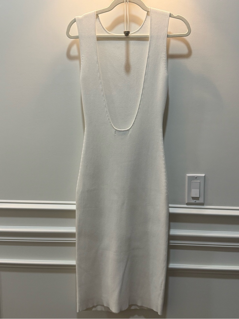 Scout Cream Ribbed Deep V Midi Slip Dress
